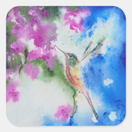 Adesivo Quadrado Vinhetas de Casamento Floral de Garden Hummingbird
