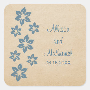 Adesivo Quadrado Vinhetas de Casamento Floral Tropical Azul
