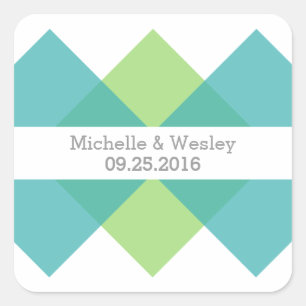 Adesivo Quadrado Vinhetas de Casamento Geométrico Teal Green