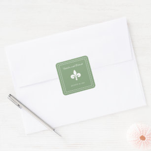 Adesivo Quadrado Vinhetas de Casamento Moss Green Fleur de Lis