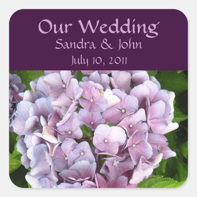 Adesivo Quadrado Vinhetas de Casamento Personalizado Hydrangea (Frente)
