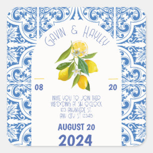 Adesivo Quadrado Vinhetas de Casamento Portugal - Azulejos Azuis e 