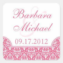 Adesivo Quadrado Vinhetas de Casamento Quadrado com Damáscaras Rosa