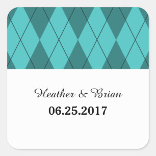 Adesivo Quadrado Vinhetas de Casamento Turquesa Argyle