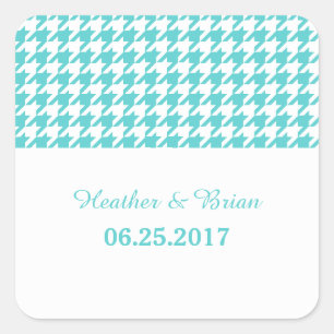Adesivo Quadrado Vinhetas de Casamento Turquesa Houndstooth