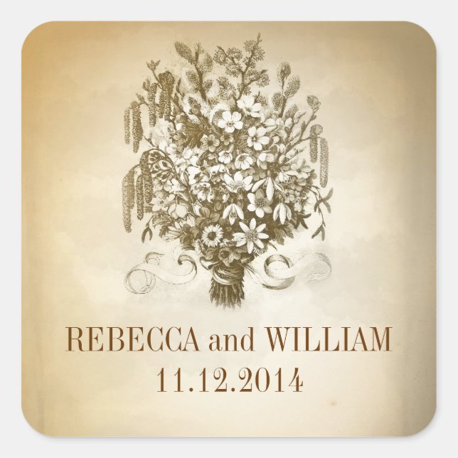 Adesivo Quadrado vinhetas de casamento vintage (Frente)