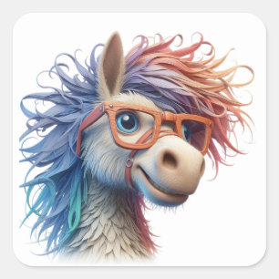 Adesivo Quadrado Vinhetas de Cavalo Divertido