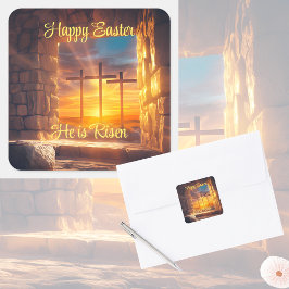 Adesivo Quadrado Vinhetas de celebração de ressurreição de páscoas