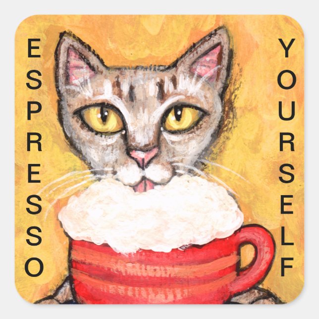 Adesivo Quadrado Vinhetas de Coleção de Gatos Abissinérgicos (Frente)