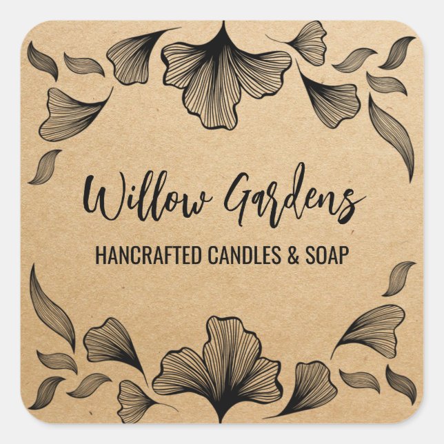 Adesivo Quadrado Vinhetas de embalagem da Nature Kraft (Frente)