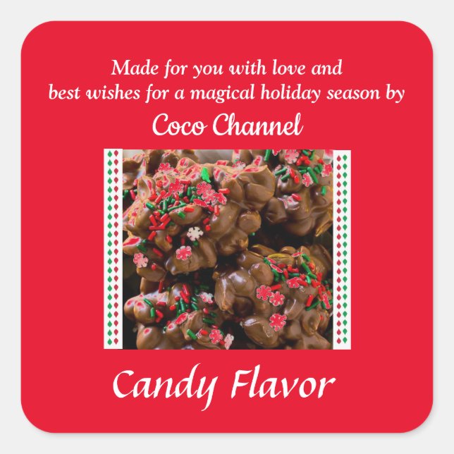 Adesivo Quadrado Vinhetas de embalagens de doces de Natal caseiras (Frente)