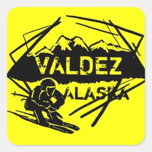 Adesivo Quadrado Vinhetas de esqui do Valdez Alaska