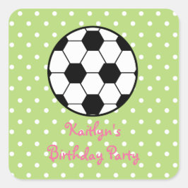 Adesivo Quadrado Vinhetas de Festa de aniversário de futebol femini
