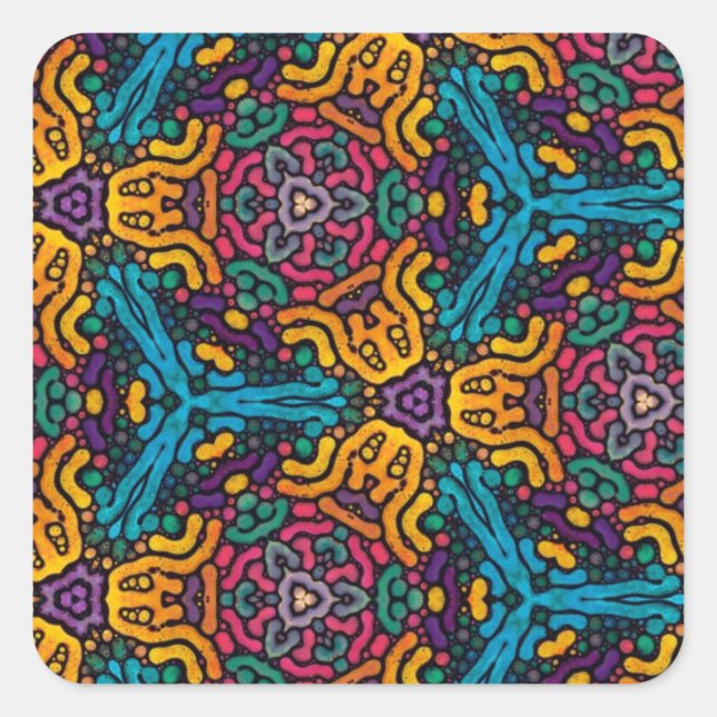 Adesivo Quadrado Vinhetas de flores caleidoscópicas (Frente)