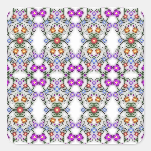 Adesivo Quadrado vinhetas de flores ornamentais (Frente)