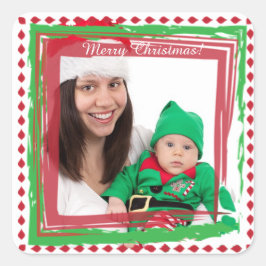 Adesivo Quadrado Vinhetas de fotos da família Feliz Natal