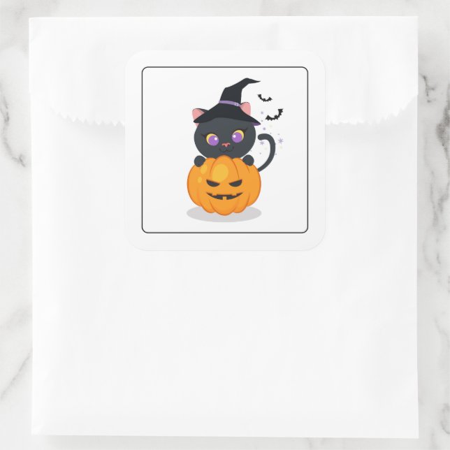Adesivo Quadrado Vinhetas de Gato Halloween (Bolsa)