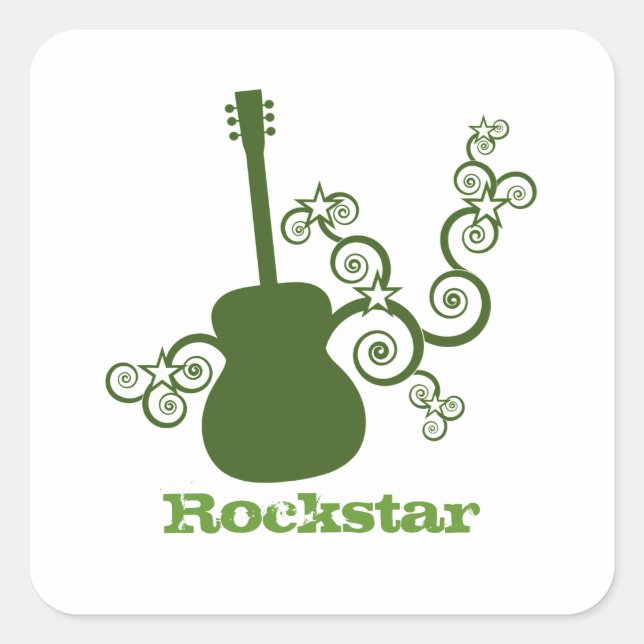 Adesivo Quadrado Vinhetas de guitarra de Rockstar, Verde-oliva (Frente)