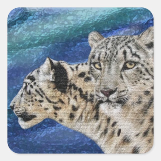 Adesivo Quadrado Vinhetas de habitats de leopardo-da-neve (Frente)