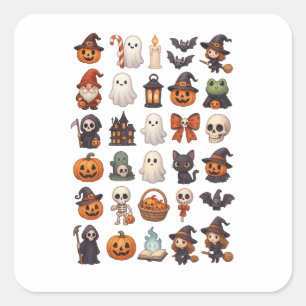 Adesivo Quadrado Vinhetas de Halloween bonitas e assustadoras