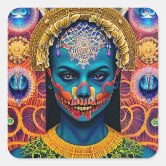 Adesivo Quadrado Vinhetas de Halloween com pintura de rosto assusta