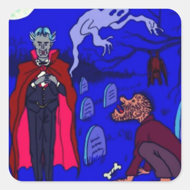 Adesivo Quadrado Vinhetas de Halloween por dalDesignNZ (Frente)