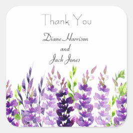 Adesivo Quadrado Vinhetas de Lavanda de Casquilho Roxo