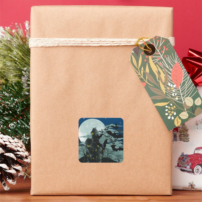 Adesivo Quadrado Vinhetas de lua cheia assombradas (Criador carregado)