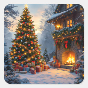 Adesivo Quadrado Vinhetas de Natal ao ar livre