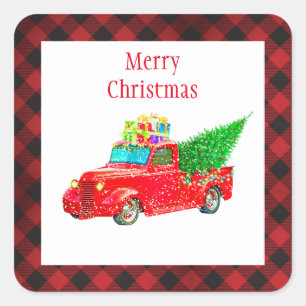 Adesivo Quadrado Vinhetas de Natal - Caminhão Vermelho