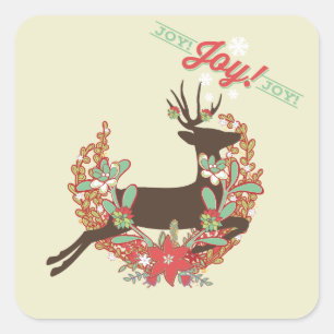 Adesivo Quadrado Vinhetas de Natal de Red and Mint Deer
