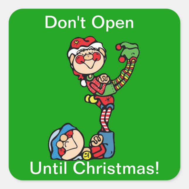 Adesivo Quadrado Vinhetas de Natal — Dois Elfos (Frente)