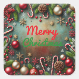 Adesivo Quadrado Vinhetas de Natal Feliz