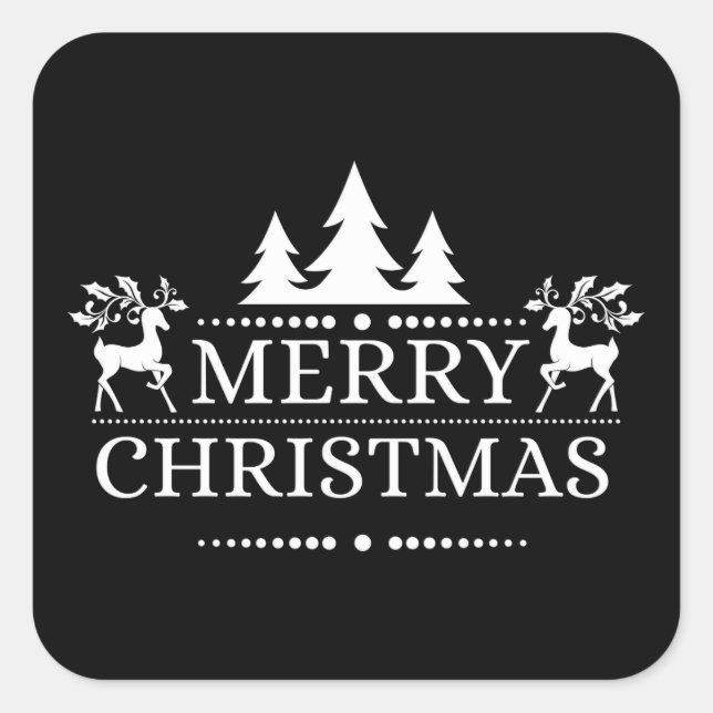 Adesivo Quadrado Vinhetas de Natal Feliz (Frente)