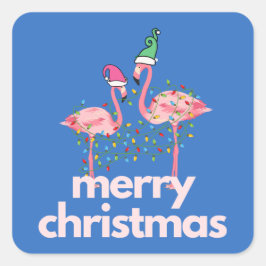 Adesivo Quadrado Vinhetas de Natal Flamingo Modernas