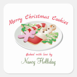 Adesivo Quadrado Vinhetas de Natal Merry Cookies