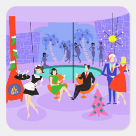 Adesivo Quadrado Vinhetas de Natal Tropicais Retro