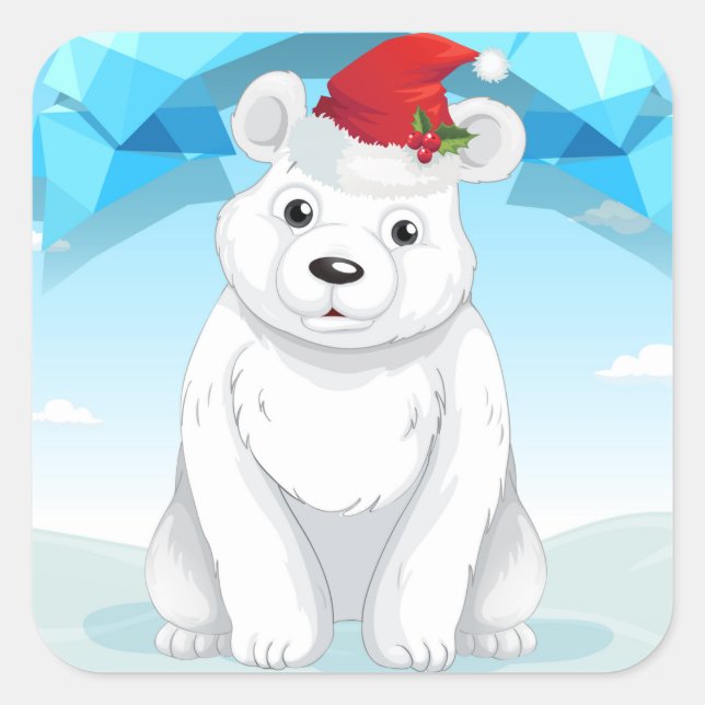 Adesivo Quadrado Vinhetas de Natal - Urso Polar (Frente)