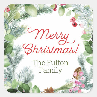 Adesivo Quadrado Vinhetas de Natal, verde e flores