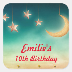 Adesivo Quadrado Vinhetas de pijama da Lua e Estrelas