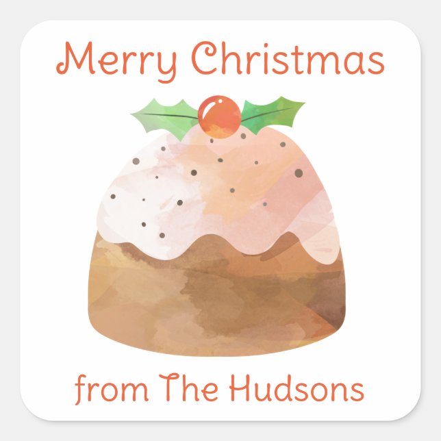 Adesivo Quadrado Vinhetas de presentes de bolos de Natal em aquarel (Frente)