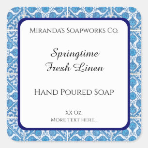 Adesivo Quadrado Vinhetas de sabão de Cornflower de branco azul