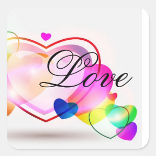 Adesivo Quadrado Vinhetas de selagem de envelopes de amor e coração