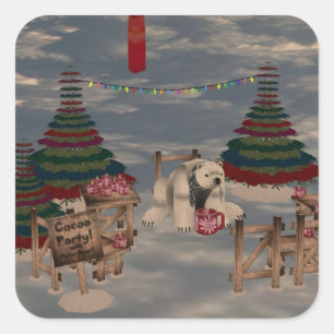 Adesivo Quadrado Vinhetas de Urso Polar