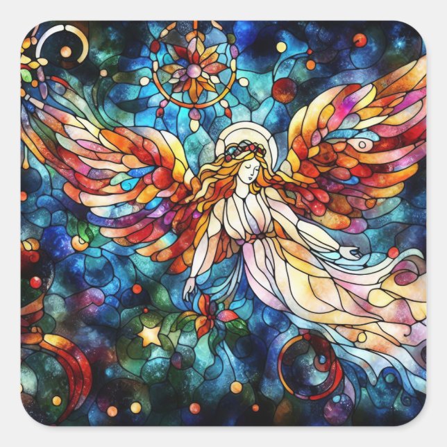 Adesivo Quadrado Vinhetas de Vidro Manchadas com Aquarelas de Natal (Frente)