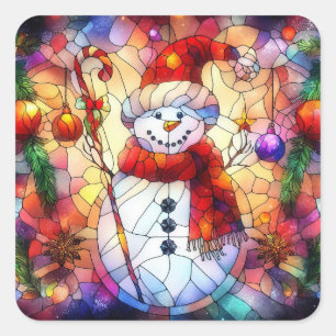 Adesivo Quadrado Vinhetas de Vidro Manchadas com Aquarelas de Natal