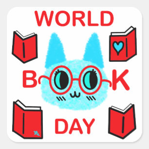 Adesivo Quadrado Vinhetas do Dia Mundial do Livro FuZy Cat