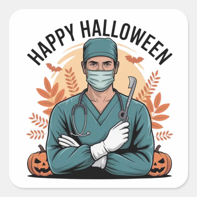 Adesivo Quadrado Vinhetas do Halloween - Designs festivos, divertid (Frente)