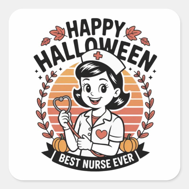 Adesivo Quadrado Vinhetas do Halloween - Designs festivos, divertid (Frente)