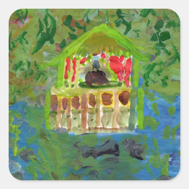 Adesivo Quadrado Vinhetas do pavilhão de mediação pacífica (Frente)